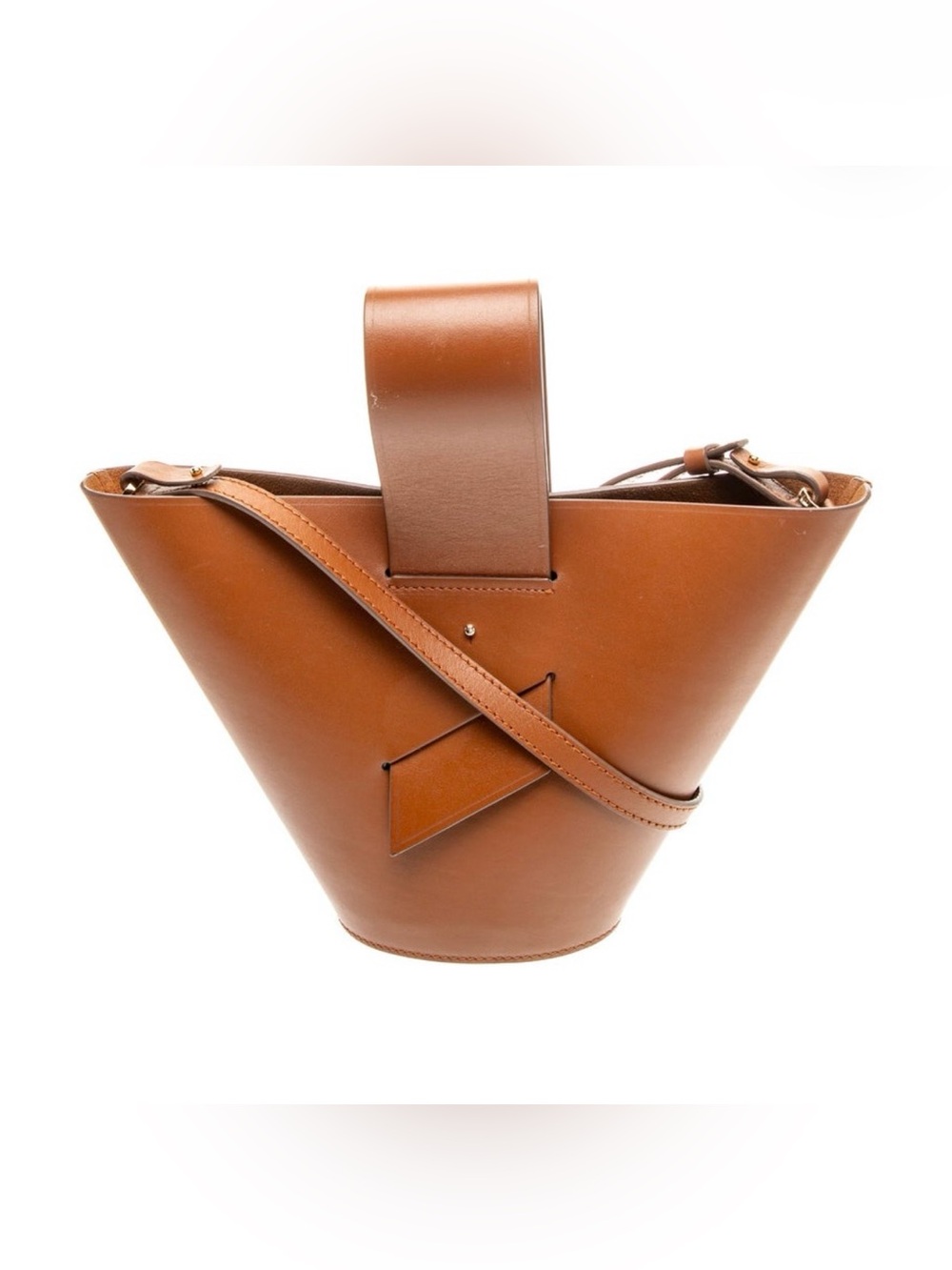 Tan Leather Structured Shoulder Bag with Adjustable Strap